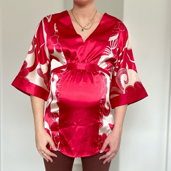 Vintage Y2K Charlotte Russe Silk Babydoll Top – 90s, 2000s, Kimono, Japanese - Picture 2 of 12